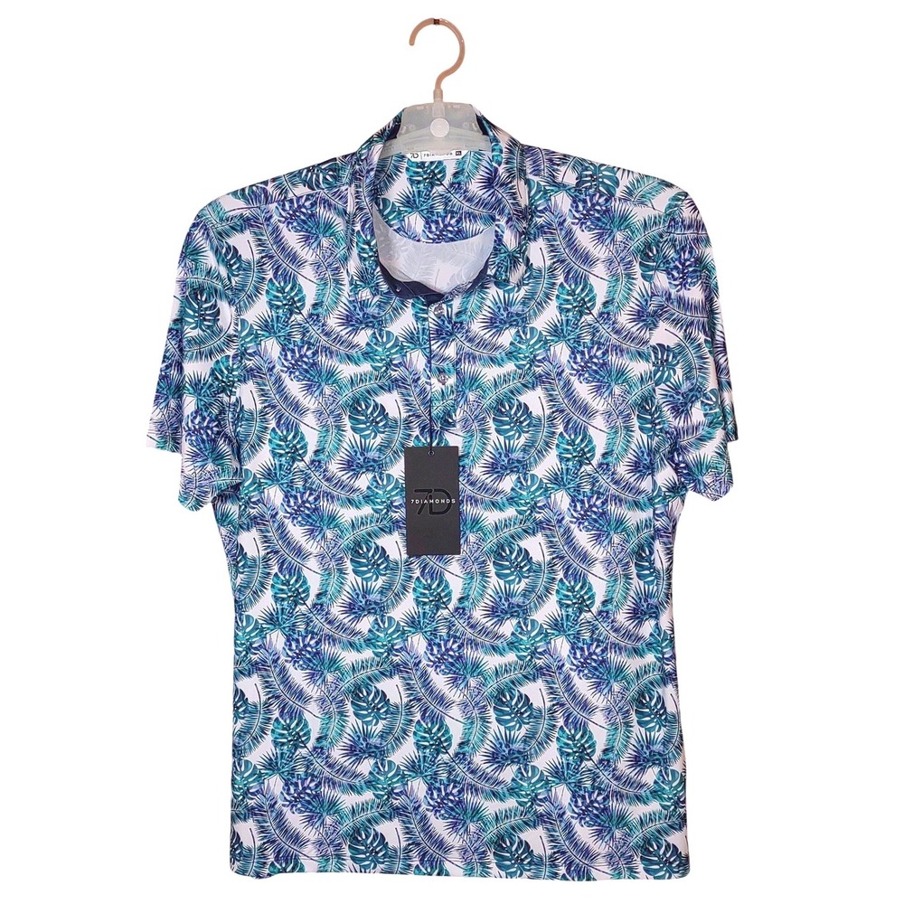 7 Diamonds Mens 4-Way‎ Stretch Polo Shirt Isidro Tropical Short Sleeve - Medium